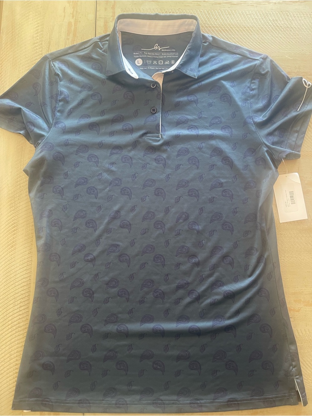 Women’s Navy Polo with Subtle Paisley Print